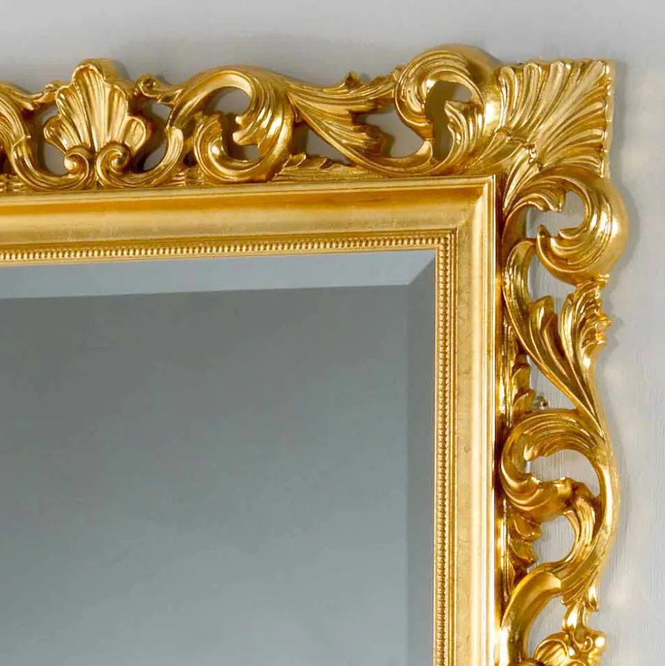 Specchiera da terra/ parete di design con finitura foglia oro Mata