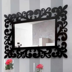 Specchiera Rettangolare da Muro dal Design Grande Moderna in Legno Nero - Manola
