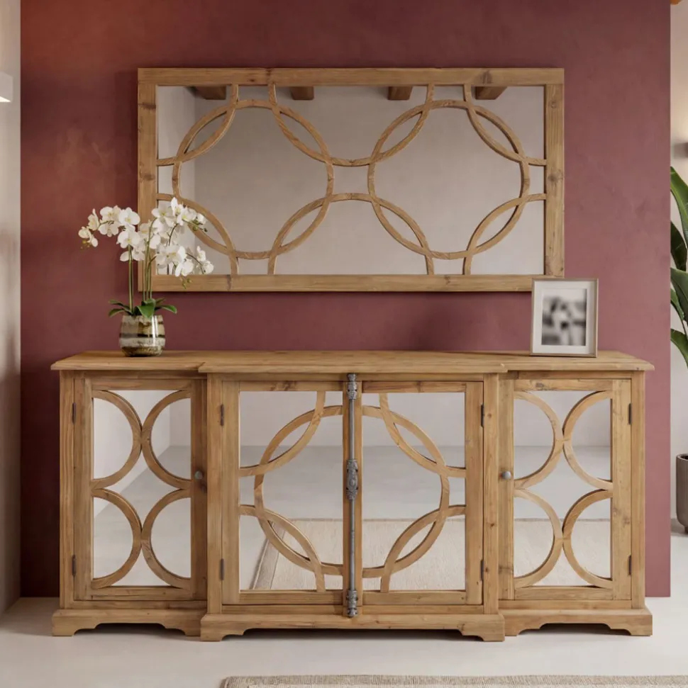 Specchiera 156x83 cm in Legno di Pino Naturale Invecchiato - Agosta