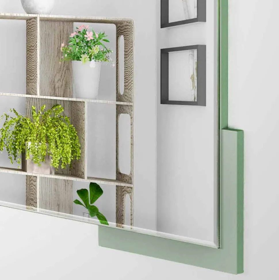 Specchio a Muro Design Quadrato Moderno in Legno Verde Decorato - Labirinto