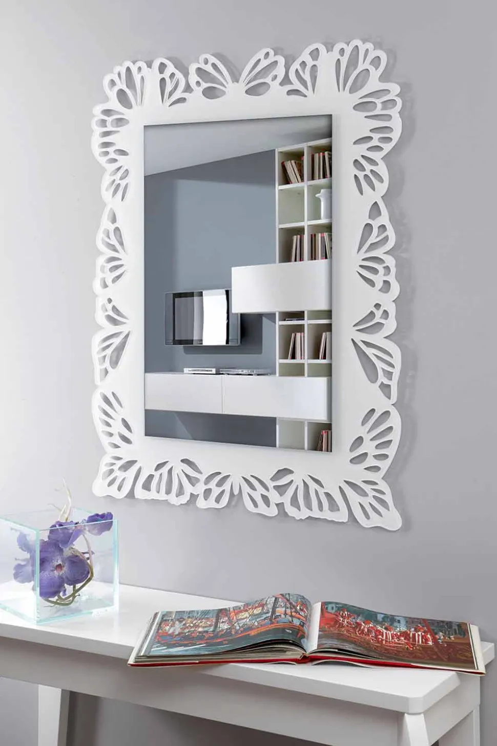 Specchio a Muro Plexiglass Bianco con Cornice Rettangolare Decorata - Alidifarf