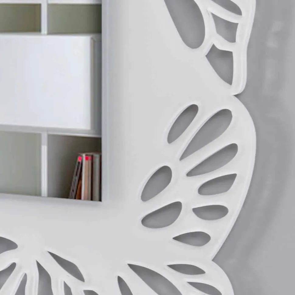 Specchio a Muro Plexiglass Bianco con Cornice Rettangolare Decorata - Alidifarf