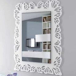 Specchio a Muro Plexiglass Bianco con Cornice Rettangolare Decorata - Alidifarf