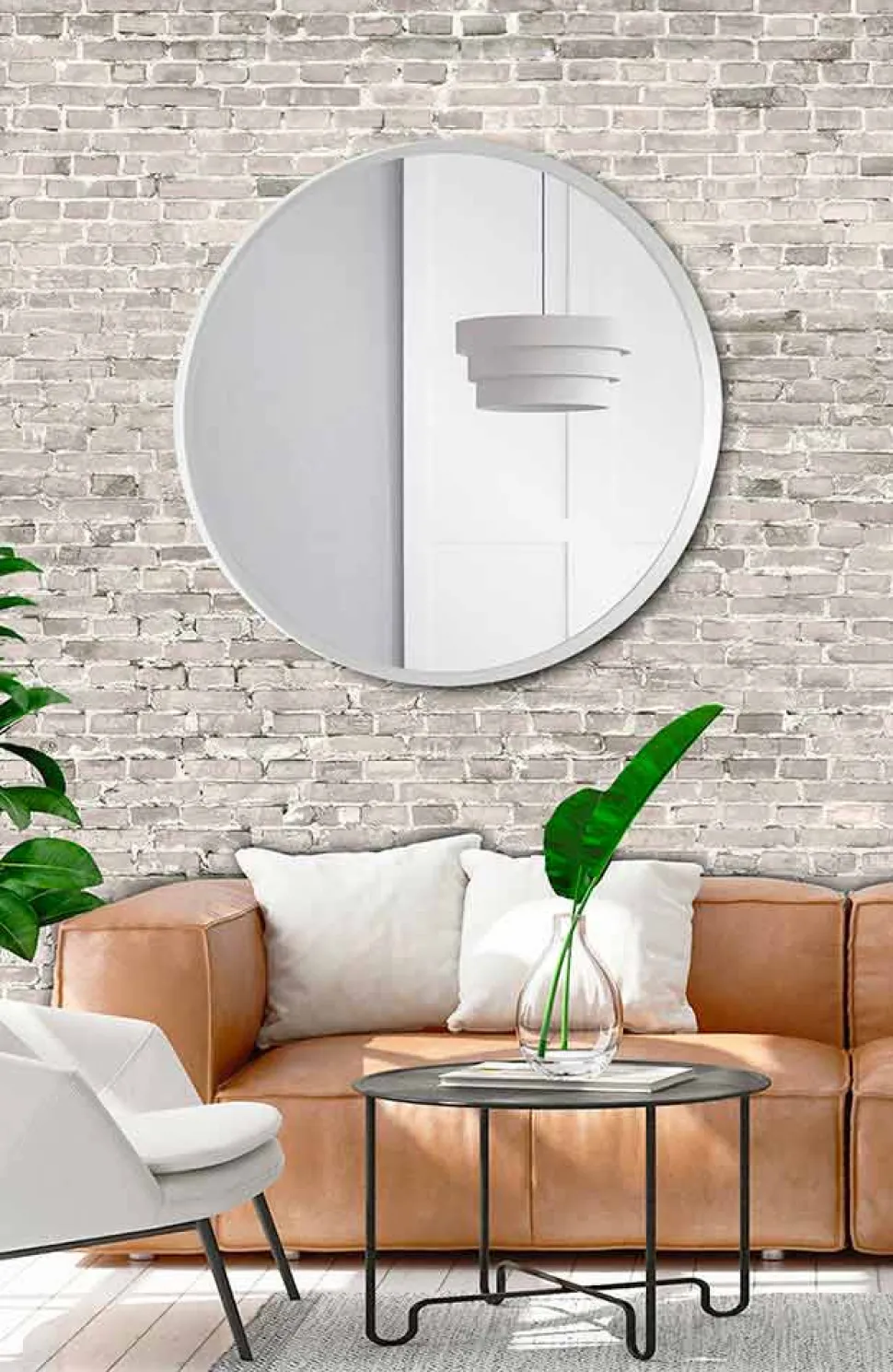Specchio a Muro Rotondo con Cornice Laccata di Design Moderno Elegante - Odosso
