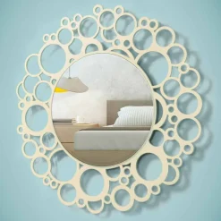 Specchio a Muro Rotondo in Legno Marrone di Design Moderno con Cornice - Bombo