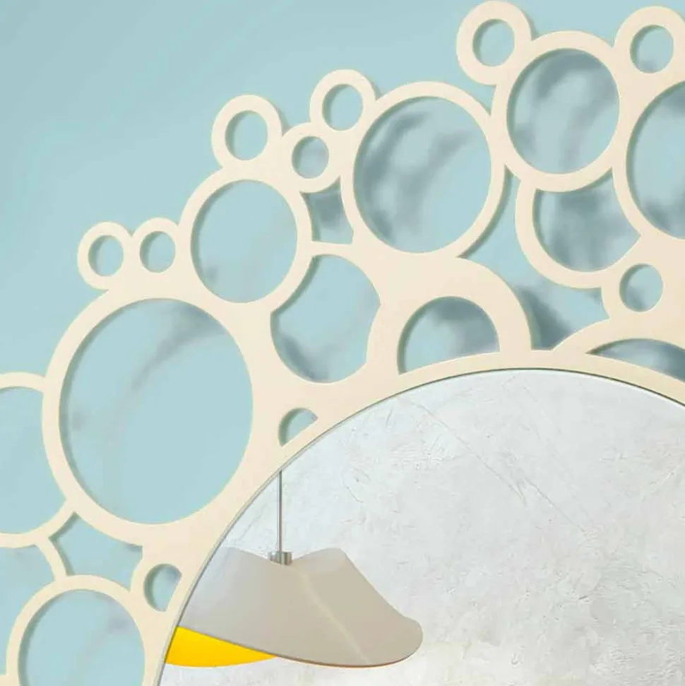 Specchio a Muro Rotondo in Legno Marrone di Design Moderno con Cornice - Bombo