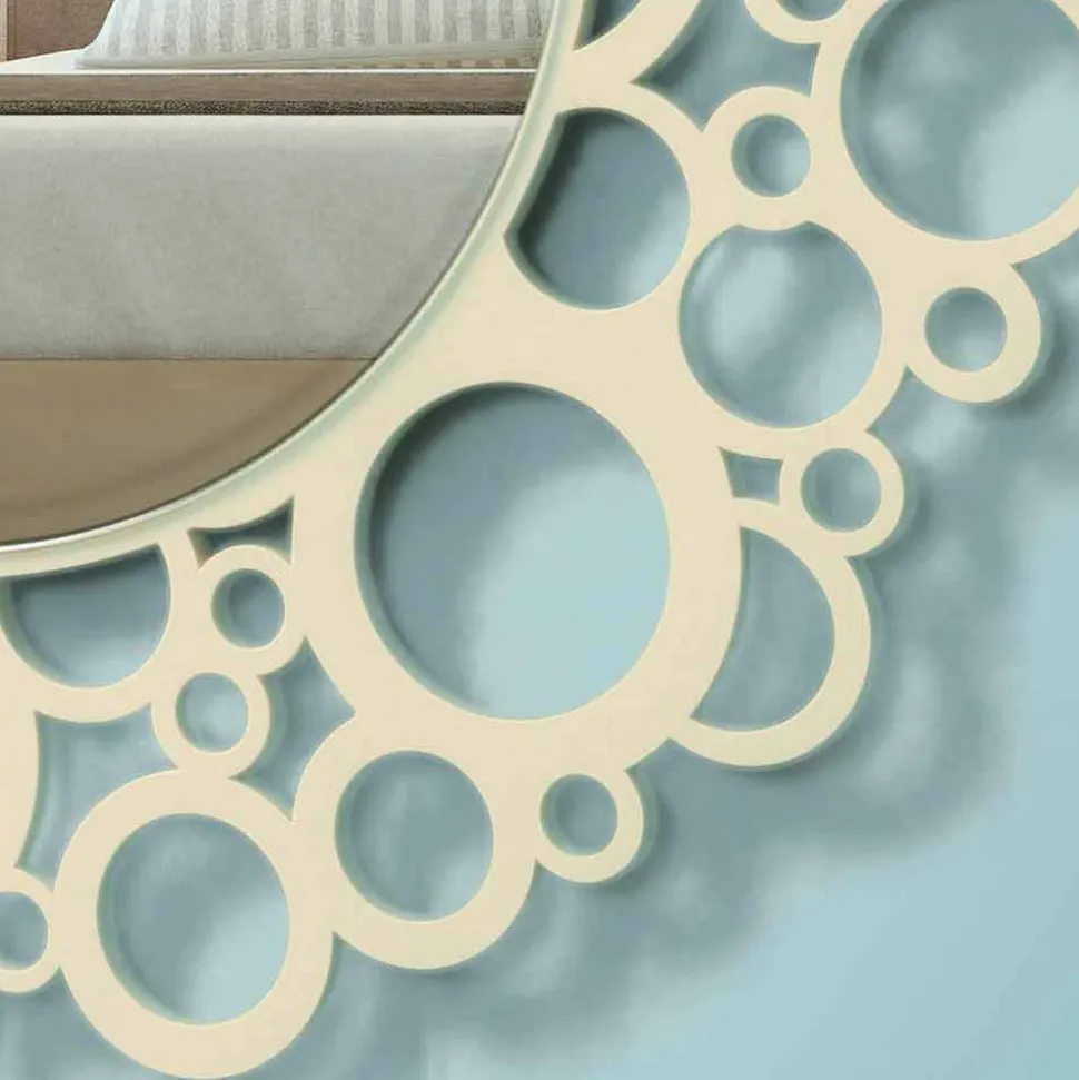 Specchio a Muro Rotondo in Legno Marrone di Design Moderno con Cornice - Bombo