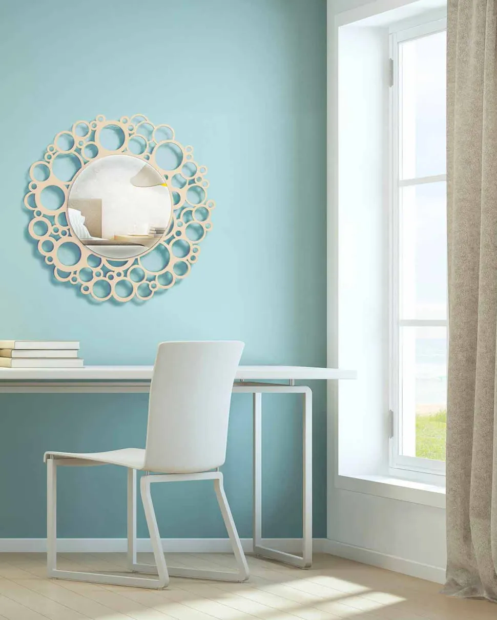 Specchio a Muro Rotondo in Legno Marrone di Design Moderno con Cornice - Bombo