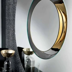 Specchio a Parete Design Tondo in Metallo Dorato, Lusso Made in Italy - Merale