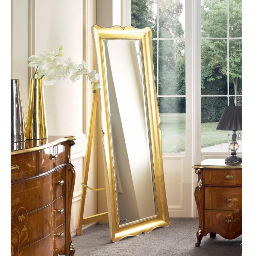 Specchio Classico da Terra in Legno Foglia Oro Made in Italy - Florence