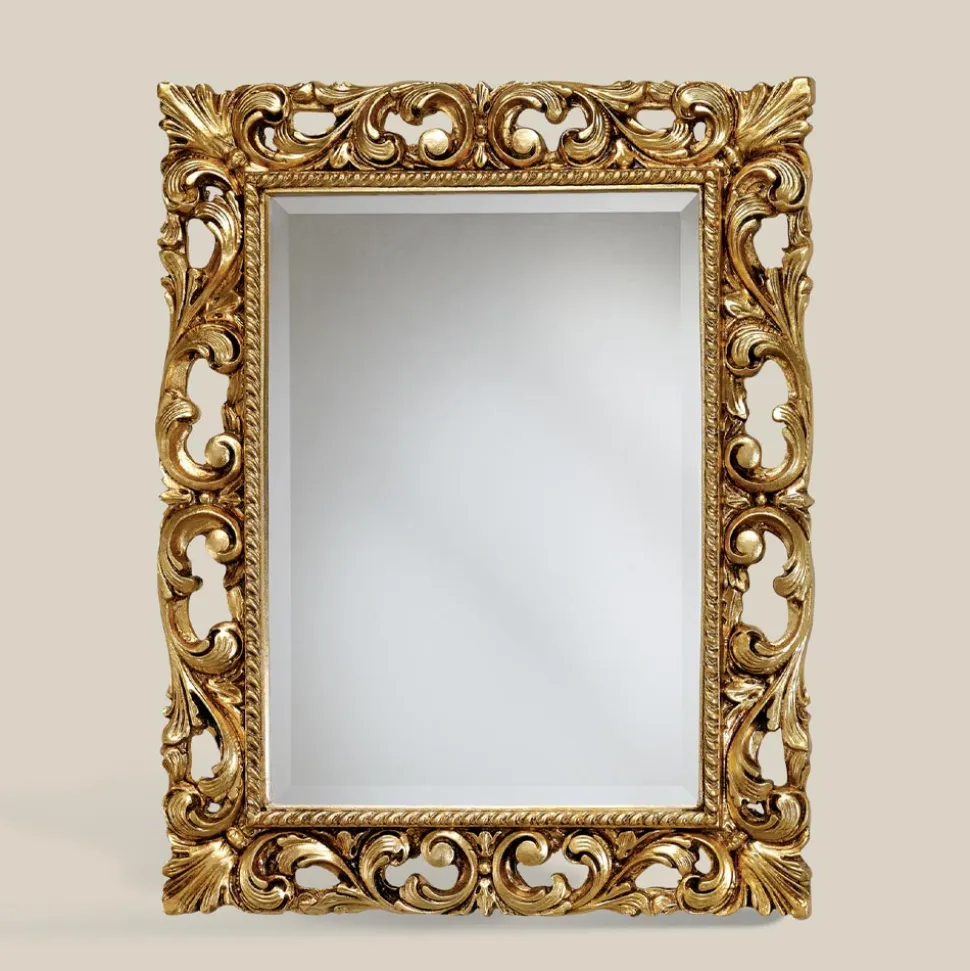 Specchio Classico Rettangolare Cornice Foglia Oro Made in Italy - Prezioso