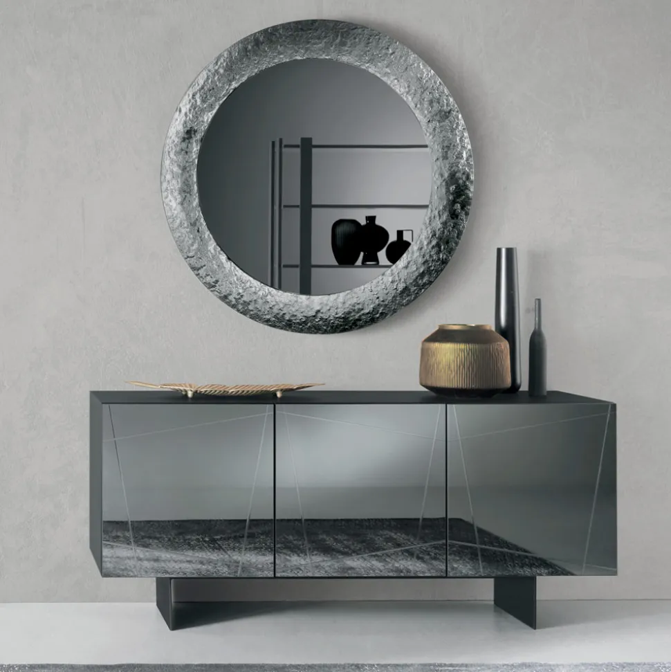 Specchio con Cornice in Vetro Martellato Retroargentato Made in italy - Basilia