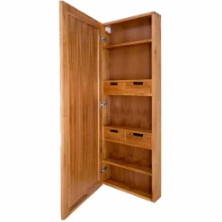 Specchio Contenitore da Parete in Teak con Ripiani e Cassetti Interni - Ralio