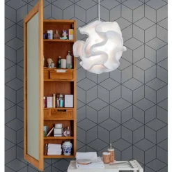 Specchio Contenitore da Parete in Teak con Ripiani e Cassetti Interni - Ralio