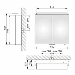 Specchio Contenitore da Parete a 2 Ante con Luce LED e Prese di Corrente - Bramo