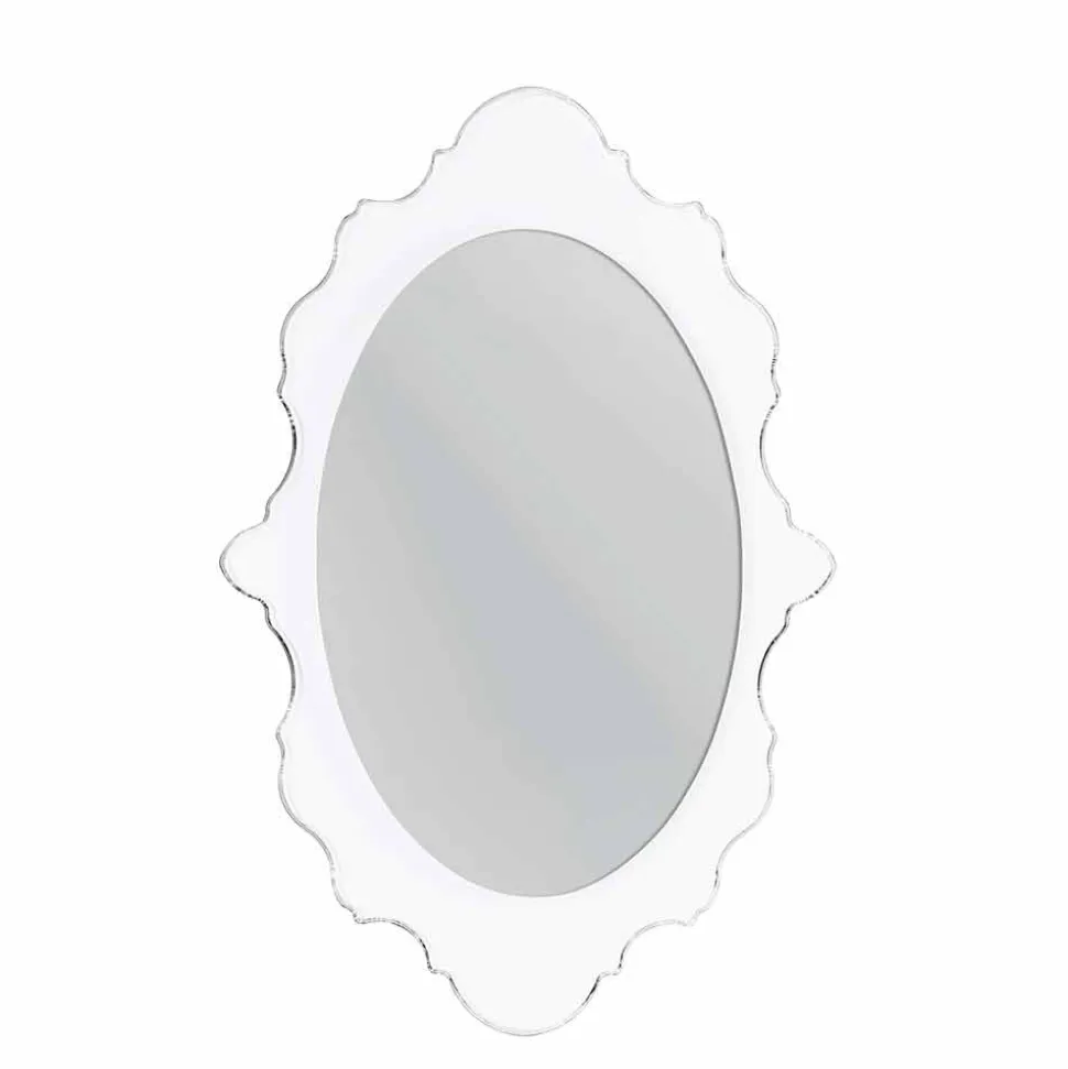 Specchio da parete bianco di design Joy cornice decorata,made in Italy