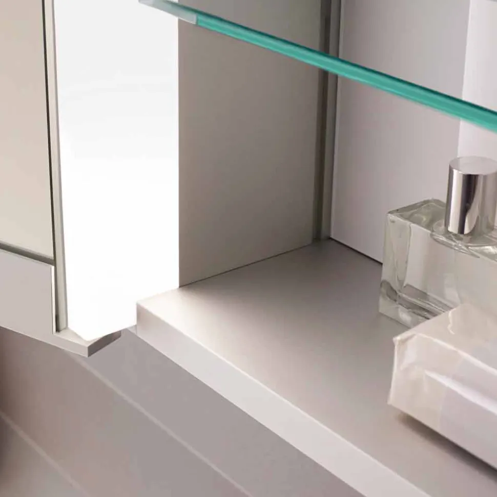 Specchio da Parete con 3 Ante Moderno in Alluminio Verniciato Argento - Demon