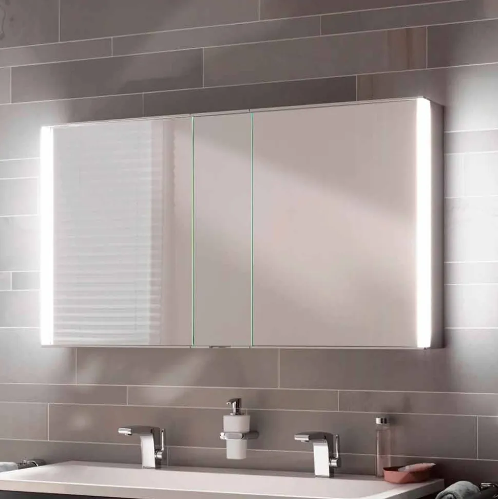 Specchio da Parete con 3 Ante Moderno in Alluminio Verniciato Argento - Demon