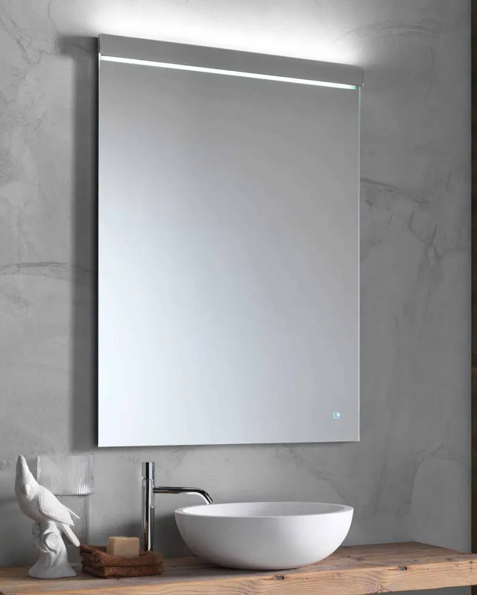 Specchio da Parete con Luce LED Integrata in Acciaio Inox Made in Italy - Tuccio
