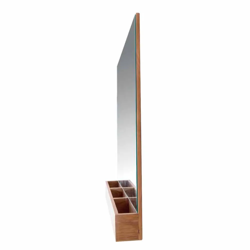 Specchio da Parete con Struttura e Vano Portaoggetti in Legno Teak - Palima