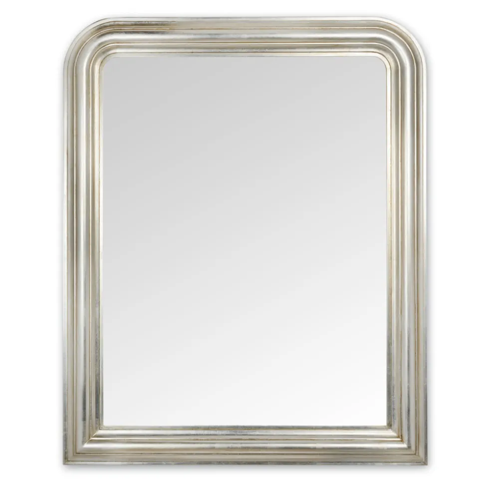 Specchio da Parete in Legno Finitura Foglia Argento Made in Italy - Navona