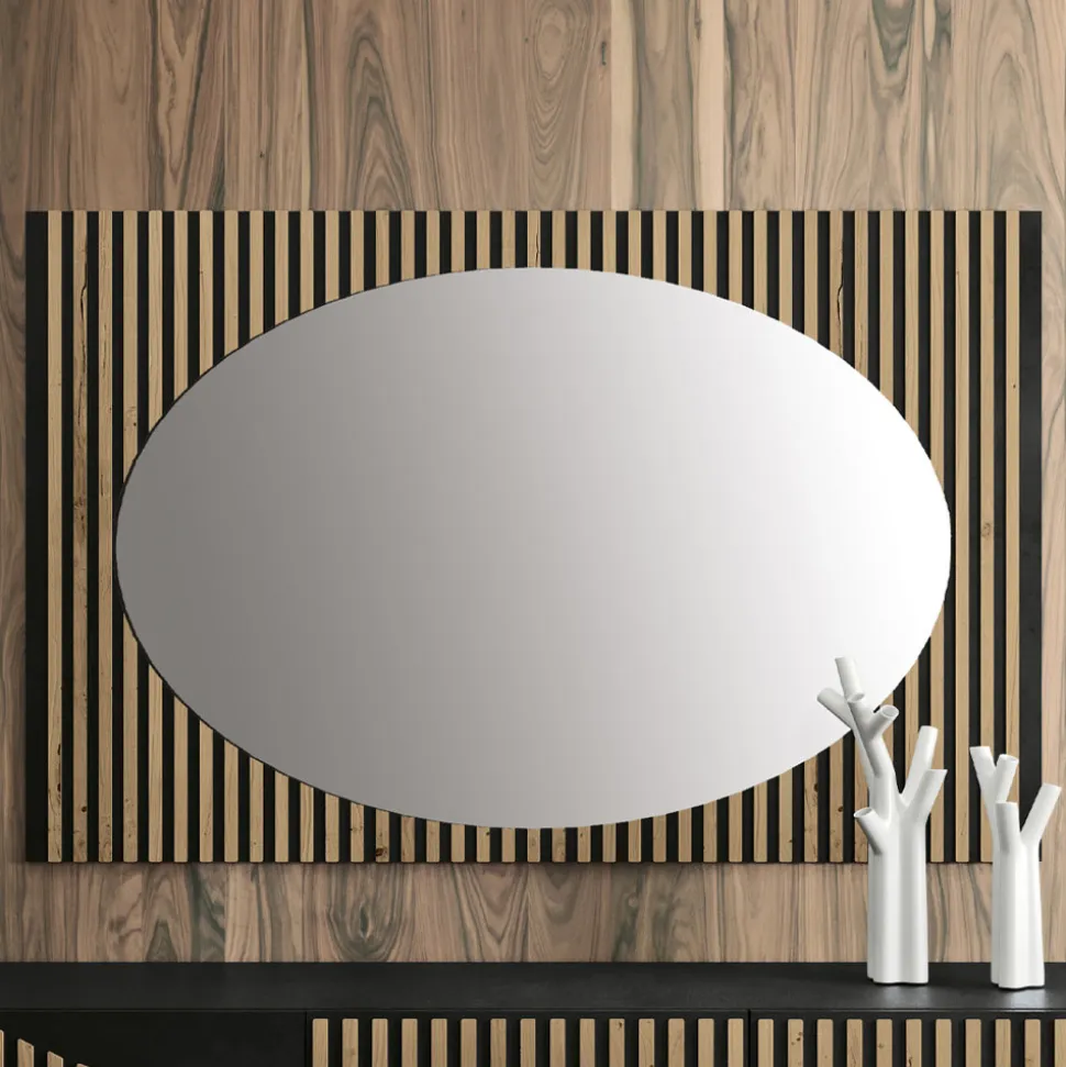 Specchio da Parete Ovale con Supporto a Listelli Verticali Made in Italy - Anne
