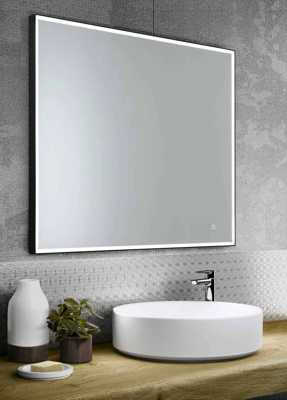 Specchio da Parete Quadrato con LED in Vetro Satinato Made in Italy - Mirro