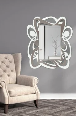 Specchio Decorativo da Parete Design Grande Moderno Bianco e Cacao - Bocchio
