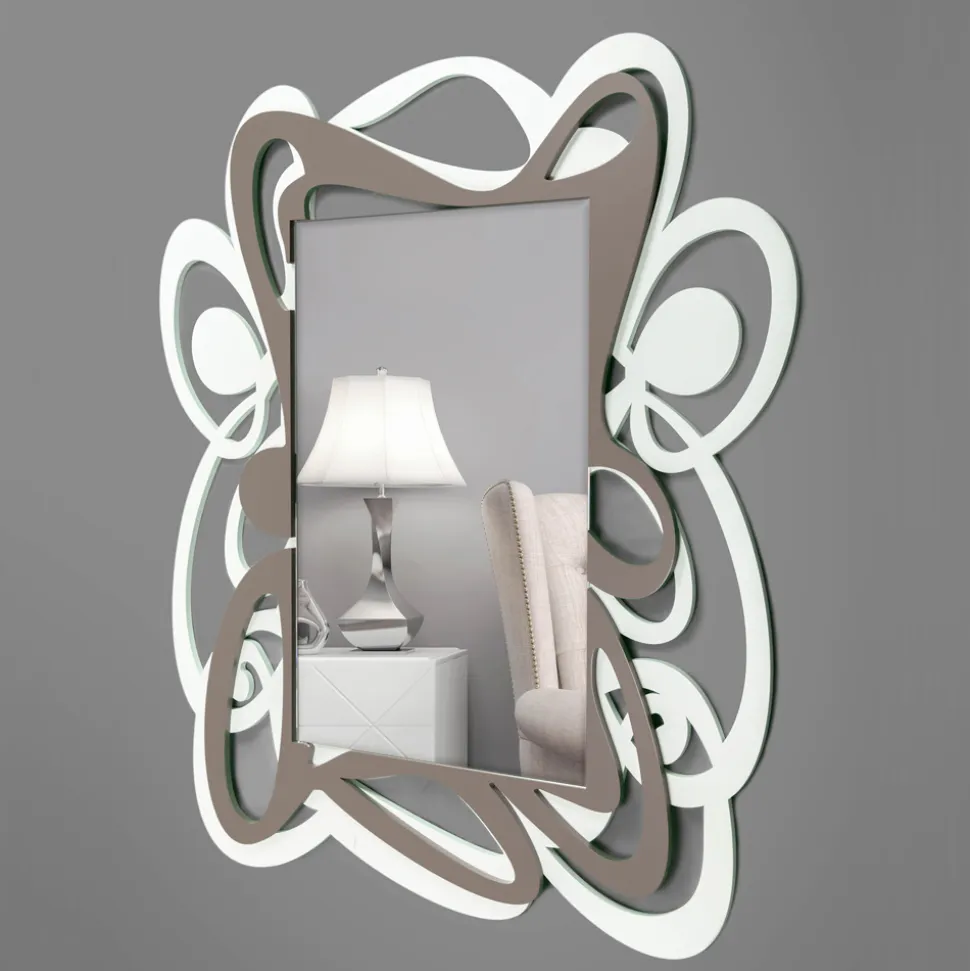 Specchio Decorativo da Parete Design Grande Moderno Bianco e Cacao - Bocchio