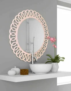 Specchio Grande da Parete di Design Decorativo e Moderno in Legno Rosa - Crown