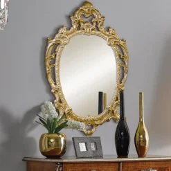 Specchio Ovale Classico Legno Foglia Oro e Argento Made in Italy - Vanessa