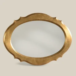 Specchio Ovale con Cornice in Legno Foglia Oro Made in Italy - Florence