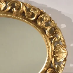 Specchio Ovale Cornice Legno Traforato Foglia Oro Made in Italy - Florence