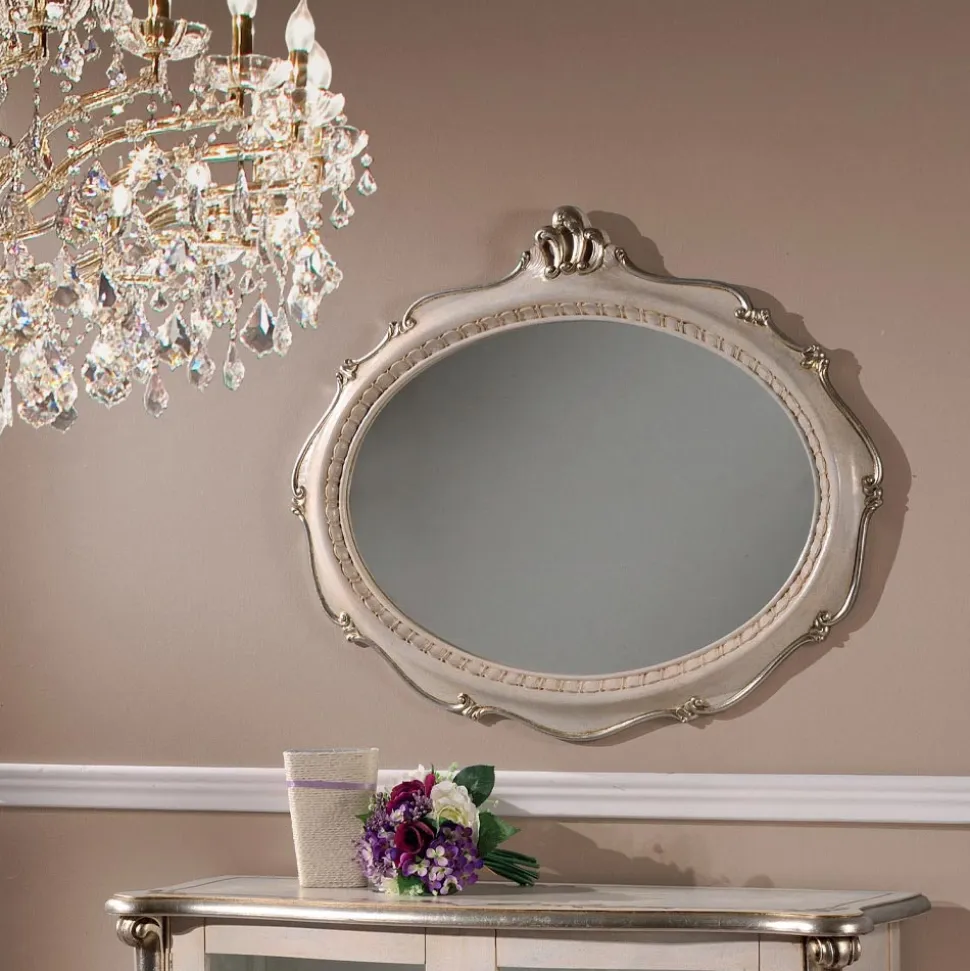 Specchio Ovale Stile Classico in Legno Argento Anticato Made in Italy - Florence