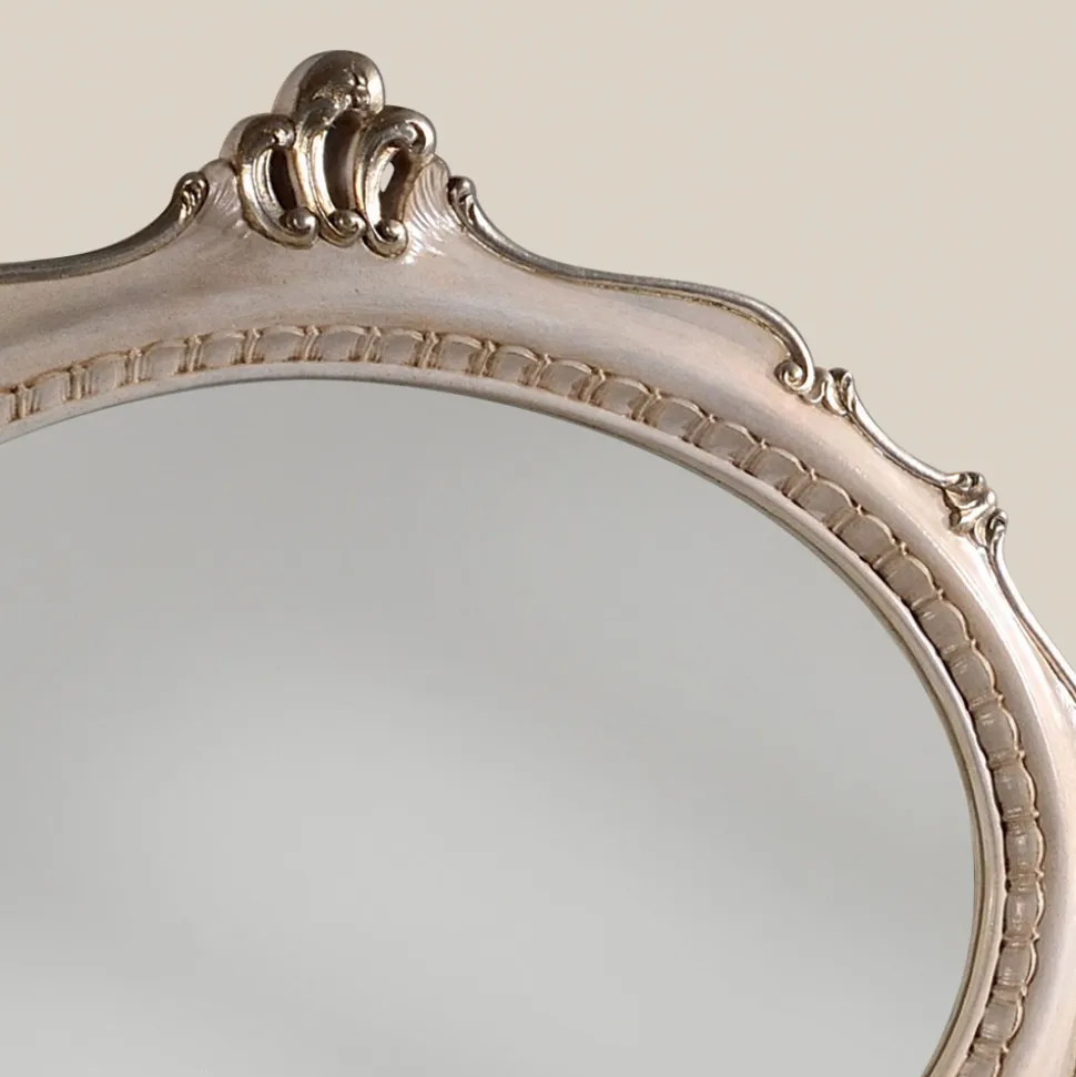 Specchio Ovale Stile Classico in Legno Argento Anticato Made in Italy - Florence