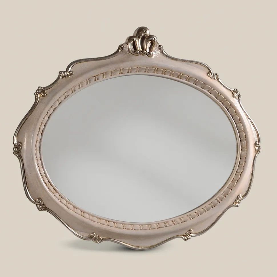 Specchio Ovale Stile Classico in Legno Argento Anticato Made in Italy - Florence