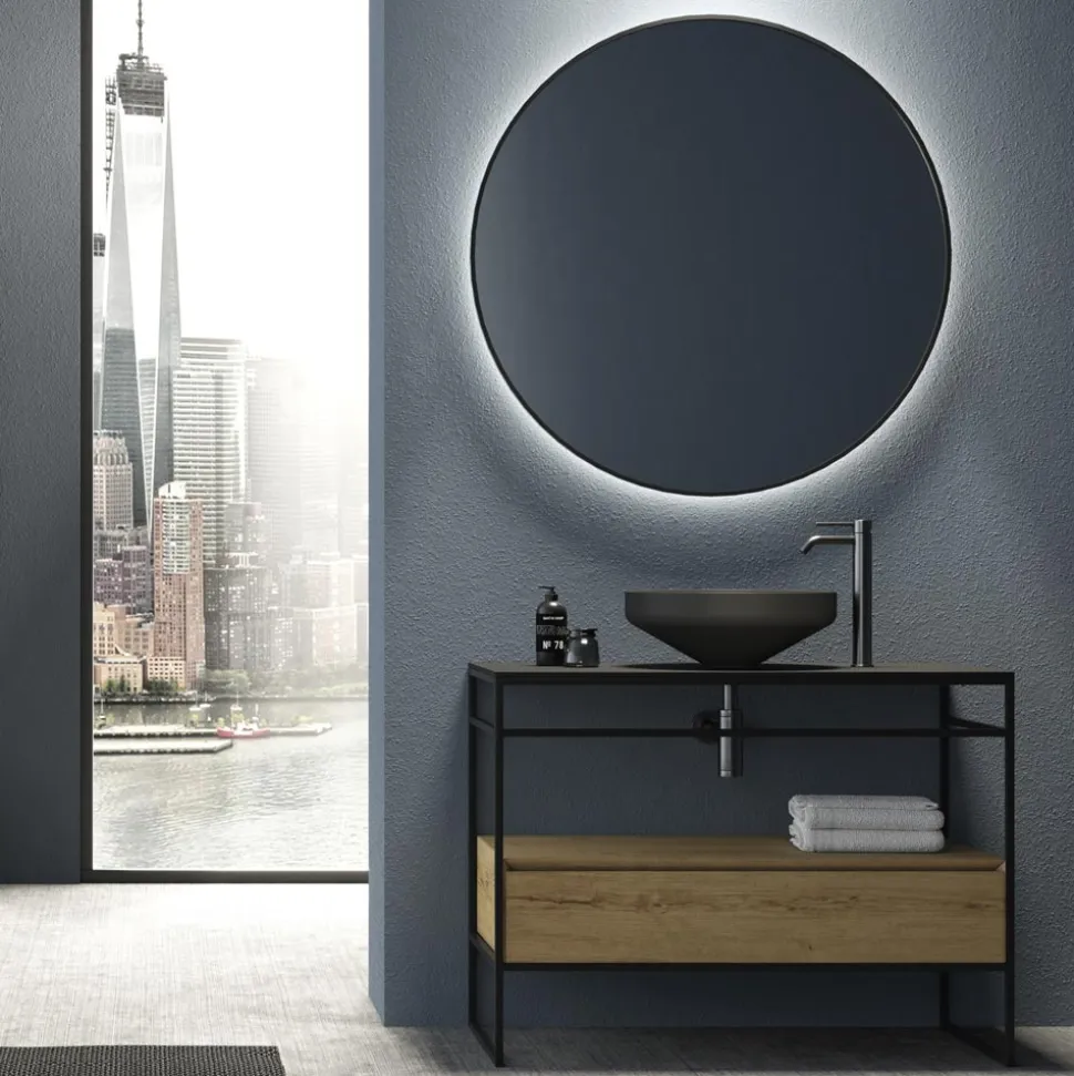 Specchio Parete Retroilluminato con Cornice Nera Made in Italy - Riflessi