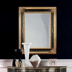 Specchio Rettangolare in Legno Foglia Oro e Nero Made in Italy - Sophie