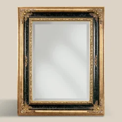 Specchio Rettangolare in Legno Foglia Oro e Nero Made in Italy - Sophie