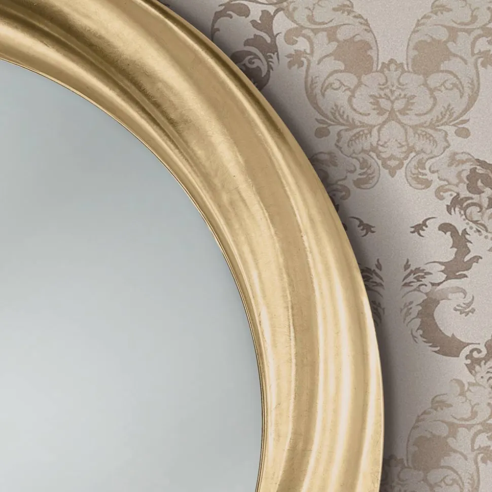 Specchio Rotondo con Cornice in Legno Oro di Lusso Made in italy - Adelin
