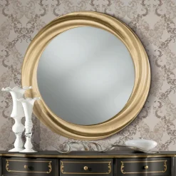 Specchio Rotondo con Cornice in Legno Oro di Lusso Made in italy - Adelin