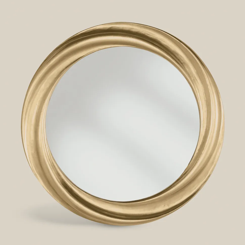 Specchio Rotondo con Cornice in Legno Oro di Lusso Made in italy - Adelin