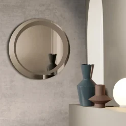 Specchio Rotondo da Parete con Decorazione Sabbiata Made in Italy - Annamaria