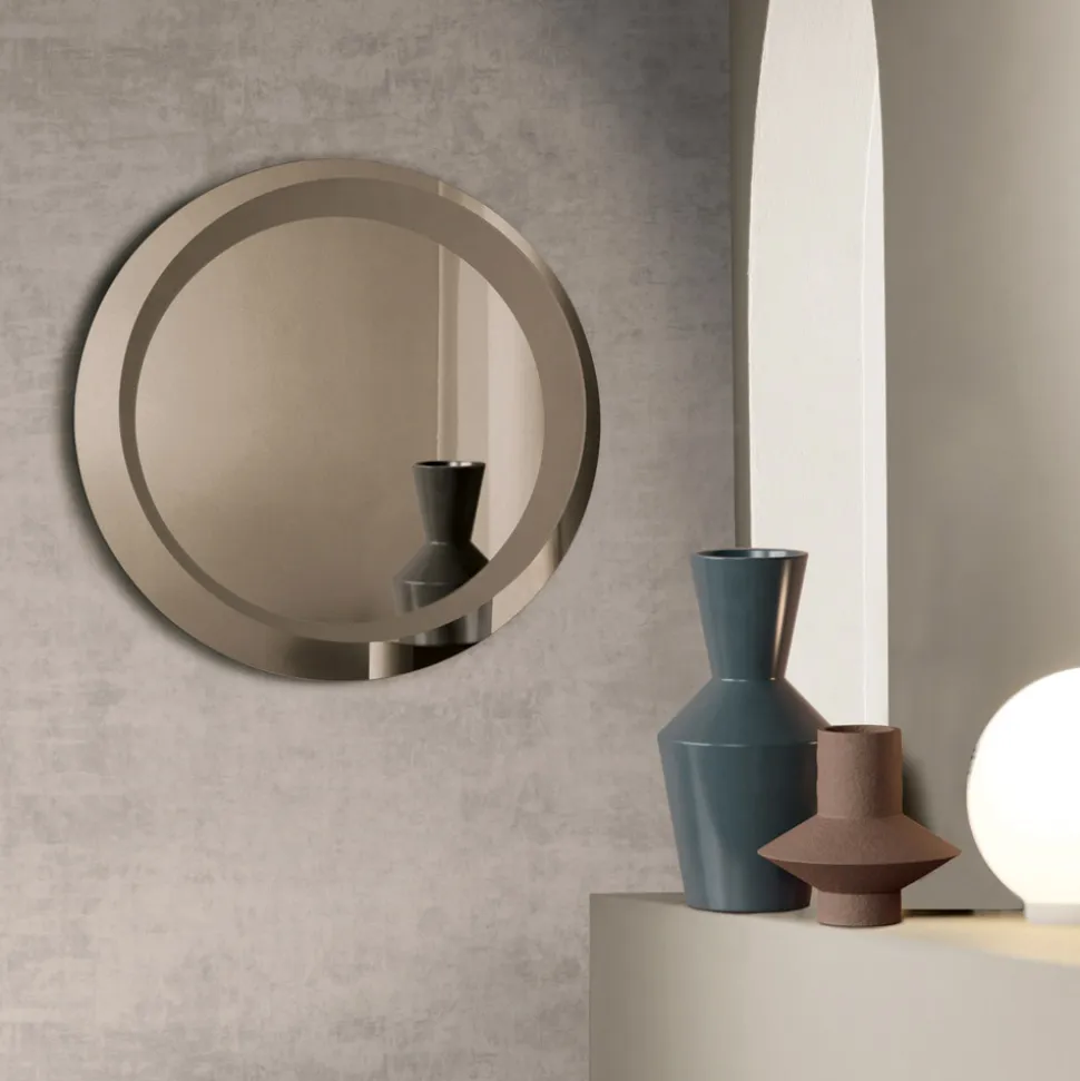 Specchio Rotondo da Parete con Decorazione Sabbiata Made in Italy - Annamaria