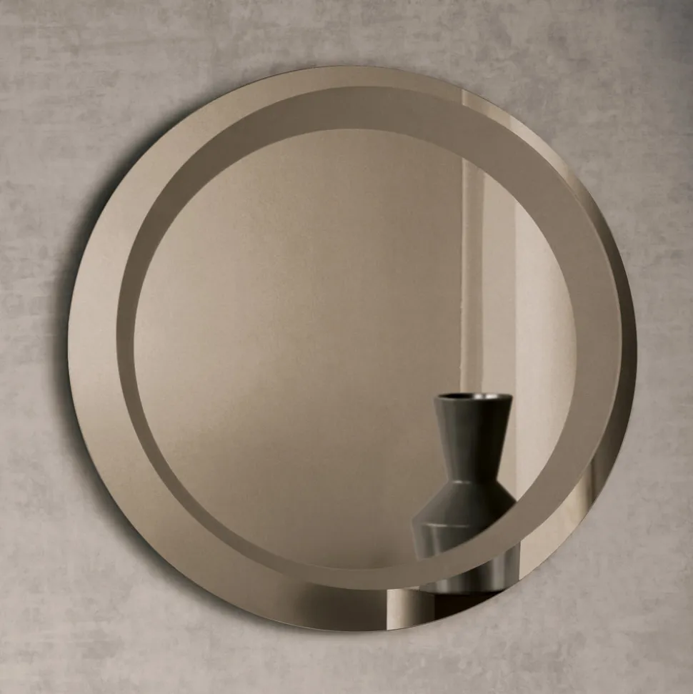Specchio Rotondo da Parete con Decorazione Sabbiata Made in Italy - Annamaria
