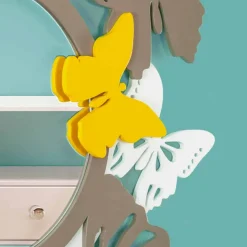 Specchio Rotondo di Design Moderno in Legno Colorato con Farfalle - Battito