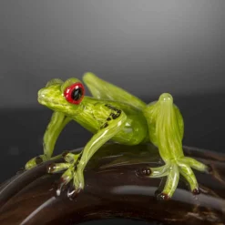 Statua a Forma di Rana su Ramo in Vetro Colorato Realizzata in Italia - Froggy