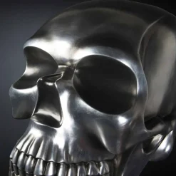 Statua a Forma di Teschio in Ceramica Argentata Realizzata in Italia - Skull