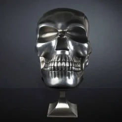Statua a Forma di Teschio in Ceramica Argentata Realizzata in Italia - Skull