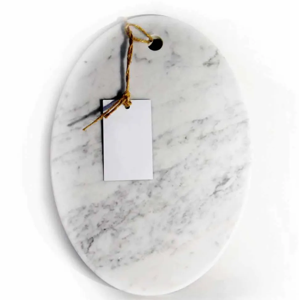 Tagliere Moderno Ovale in Marmo Bianco di Carrara Made in Italy - Masha